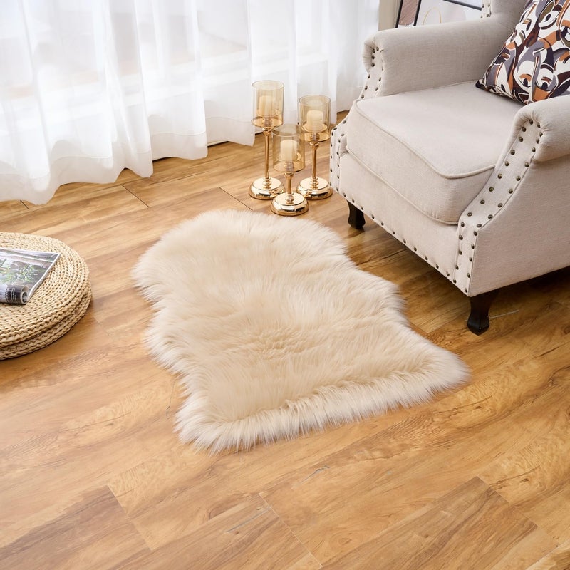 Easy Joy EasyJoy Ultra Soft Fluffy Shaggy Area Rug Faux Fur Rug Chair Cover Seat Pad Fuzzy Area Rug for Bedroom Floor Sofa Living Room (2 x 3 ft Sheepskin, Beige) - Image 3